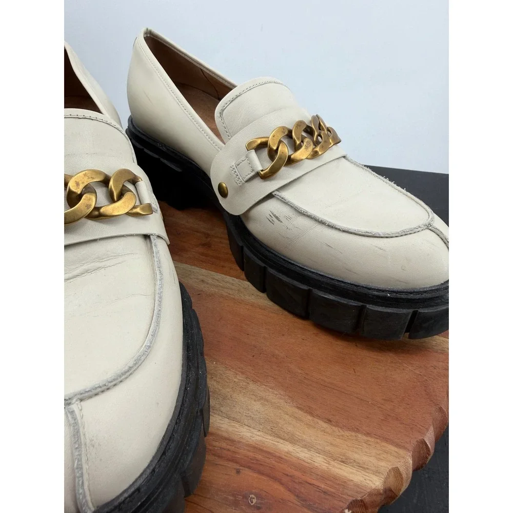 Vionic‎ Elodie Loafers Womens 11 Cream Good Leather Lug Sole Chain Platform